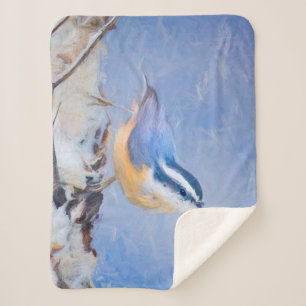 Couverture Sherpa Nuthatch à poitrine rouge Peinture d'art original