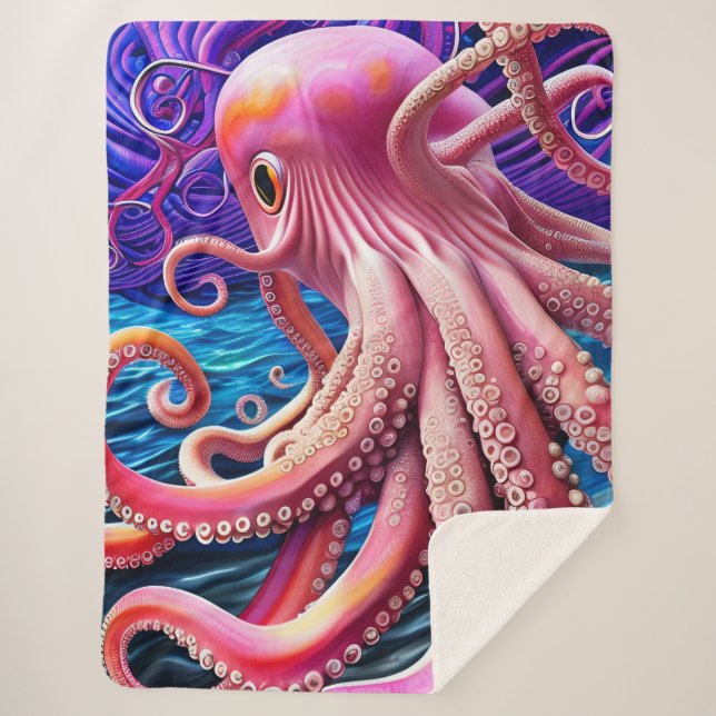 Couverture Sherpa Octopus rose (Devant)