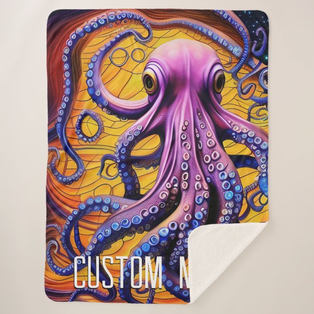 Couverture Sherpa Octopus Whimsical avec nom personnalisé (Devant)