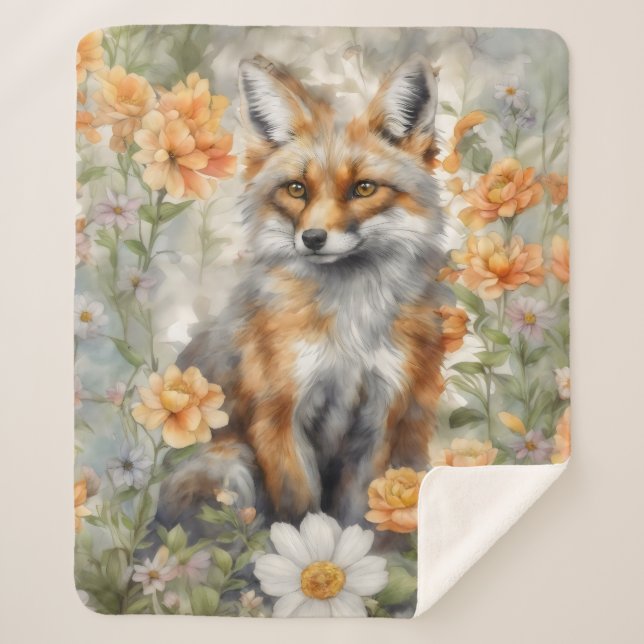 Couverture Sherpa OEuvre d'aquarelle Fox (Devant)