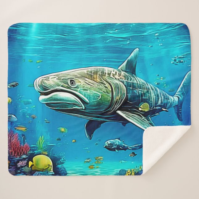 Couverture Sherpa Œuvre d'art Prédateur Océanique Requin (Devant (Horizontal))