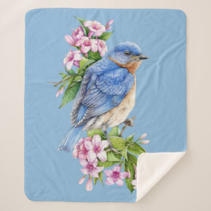 Couverture Sherpa Oiseau Bleu Botanique Moyen Sherpa Blanket