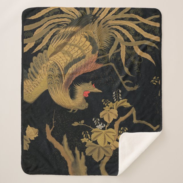 Couverture Sherpa Oiseau de coq d'or Classique japonais Antique (Devant)