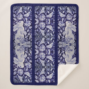Couverture Sherpa Oiseau de lapin bleu et blanc Floral Chinoiserie N