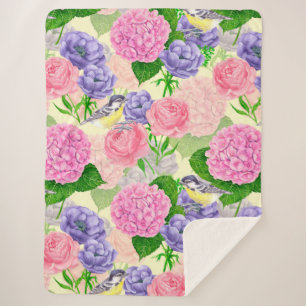Couverture Sherpa Oiseau et fleurs