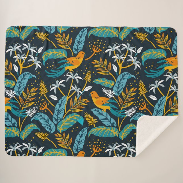 Couverture Sherpa Oiseaux de perroquets tropicaux et Motif Feuille c (Devant (Horizontal))