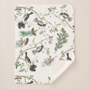 Couverture Sherpa Oiseaux de poulet Baies et Pinecones Aquarelle