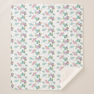 Couverture Sherpa Oiseaux d'hiver Arbres de Noël Iceberg Doodles