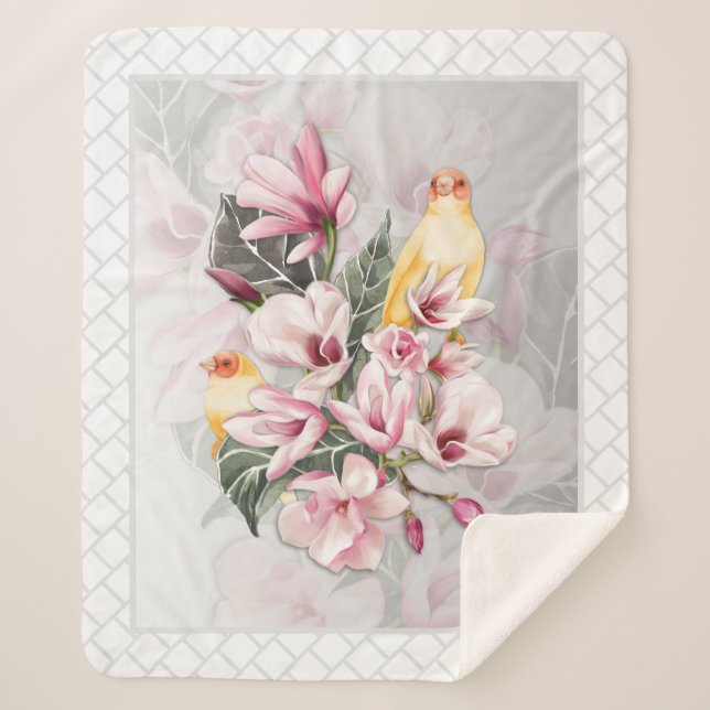 Couverture Sherpa Oiseaux et fleurs de Magnolia rose (Devant)