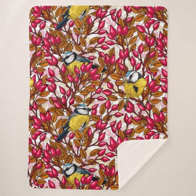 Couverture Sherpa Oiseaux et hanches roses de chien (Devant)