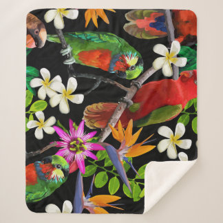 Couverture Sherpa Oiseaux exotiques Belles Fleurs Motif