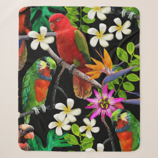 Couverture Sherpa oiseaux exotiques et belles fleurs