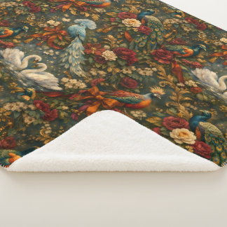 Couverture Sherpa Oiseaux Exotiques Fantaisie Antique Botanique