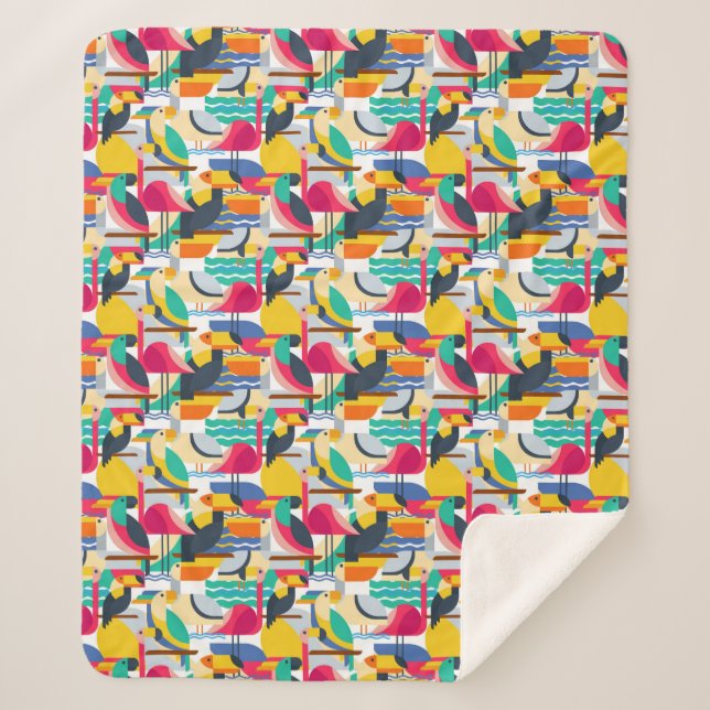 Couverture Sherpa Oiseaux tropicaux géométriques (Devant)