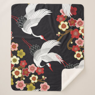 Couverture Sherpa Oiseaux volants : Heron de grue japonais.