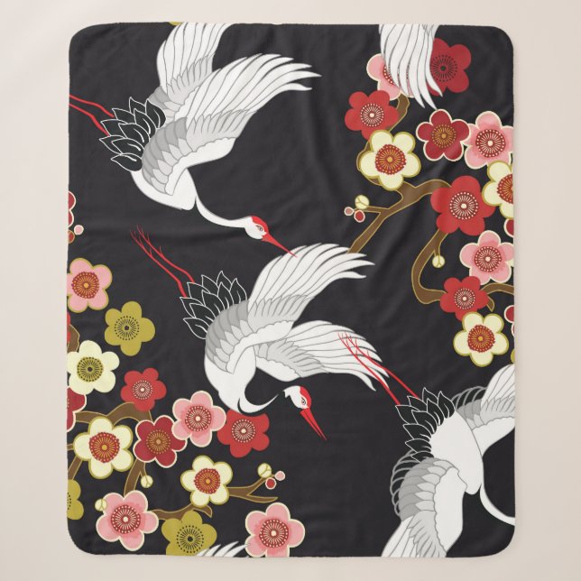 Couverture Sherpa Oiseaux volants : Heron de grue japonais. (Devant)