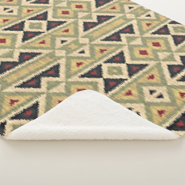 Couverture Sherpa Olive Green Mustard Ochre Yellow Tribal Ikat Art (3/4)