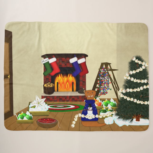 Couverture Sherpa Oliver décore pour Noël (Devant (Horizontal))