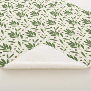 Couverture Sherpa Olives minimalistes et branches - motif sans soudu