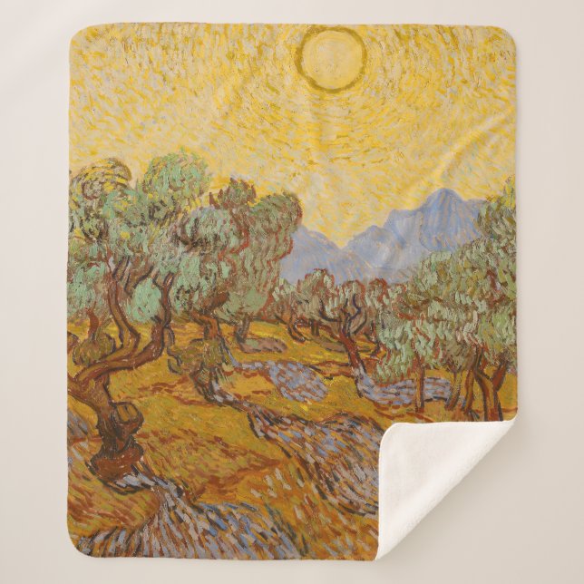 Couverture Sherpa Oliviers de Van Gogh Soleil Jaune Ciel (Devant)