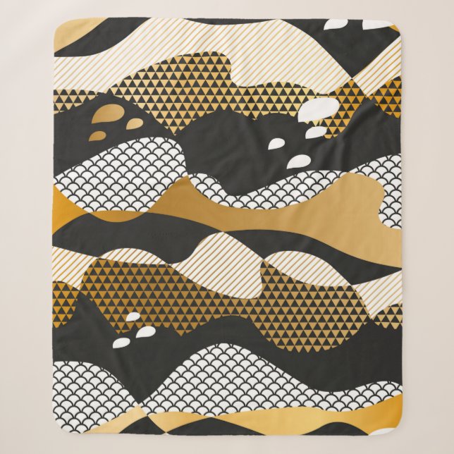 Couverture Sherpa Ondes abstraites texturées géométriques en or méta (Devant)