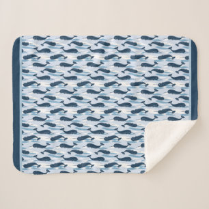 Couverture Sherpa Ondes Narwhal Allover Imprimer bleu