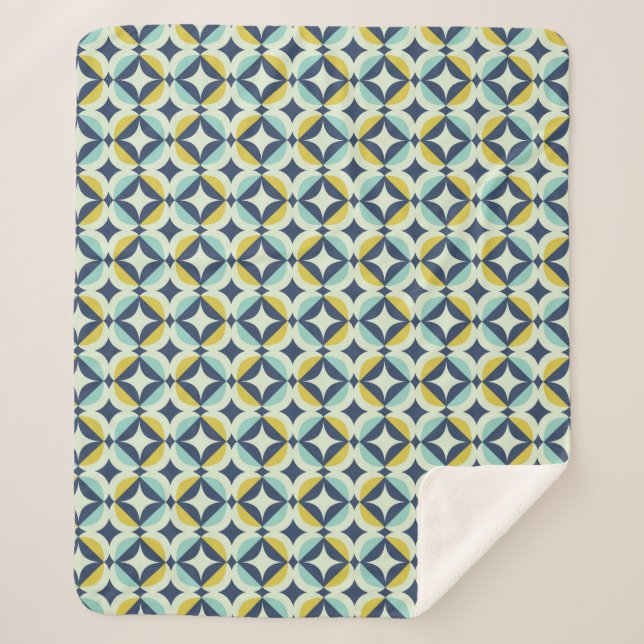 Couverture Sherpa Or géométrique et motif bleu (Devant)