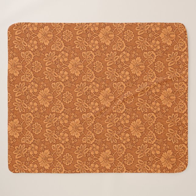 Couverture Sherpa Orange Damask Wallpaper Motif (Devant (Horizontal))
