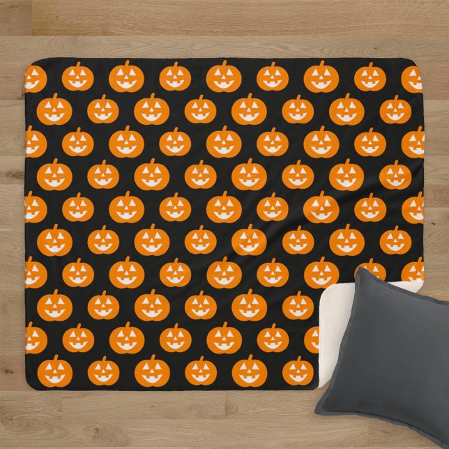 Couverture Sherpa Orange Jack-o'-lantern Citrouille Motif Halloween (Créateur téléchargé)