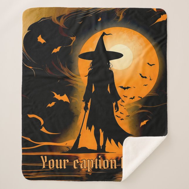 Couverture Sherpa Orange, noir, sorcière silhouette, légende personn (Devant)