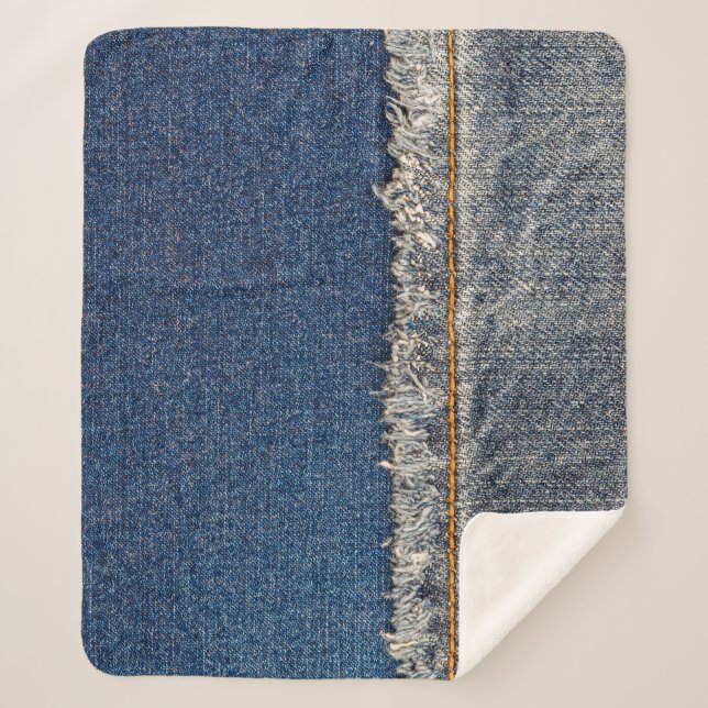 Couverture Sherpa Orange Stitch, Double Denim Patch. (Devant)