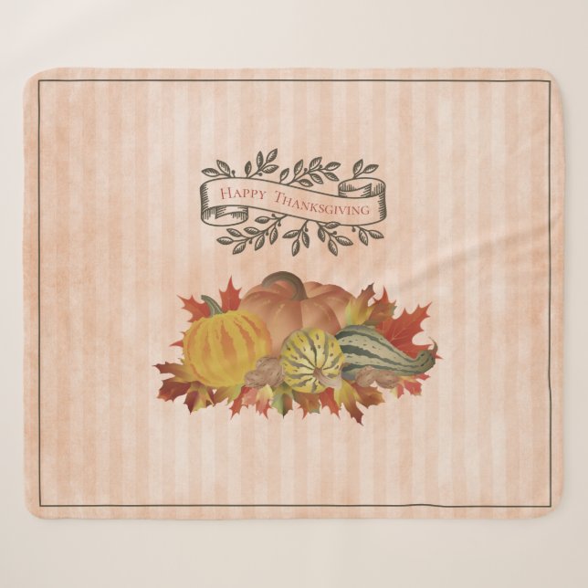 Couverture Sherpa Orange Thanksgiving Citrouilles et Squash (Devant (Horizontal))