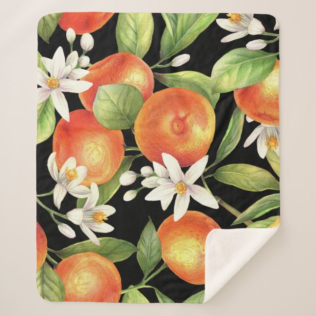 Couverture Sherpa Oranges dessinées à la main : Illustration Florale (Devant)