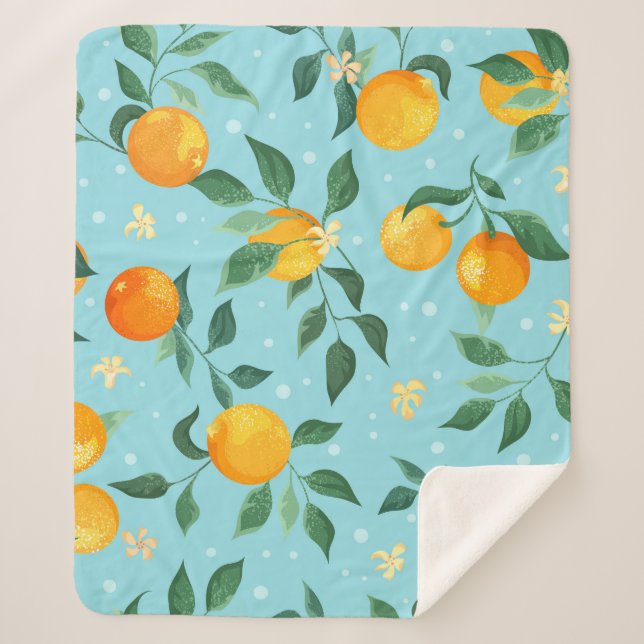 Couverture Sherpa Oranges, fleurs : textile sans couture motif. (Devant)