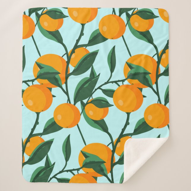 Couverture Sherpa oranges on leaf branches seamless pattern, citrus  (Devant)