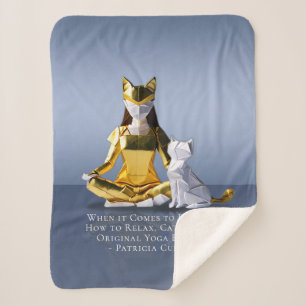Couverture Sherpa Origami Gold Foil Yoga Méditer Catwoman and Cat