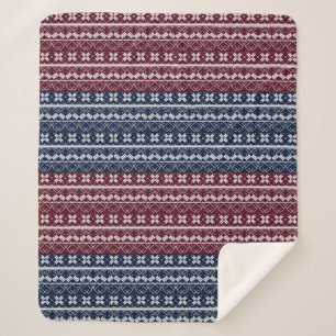 Couverture Sherpa Ornement scandinave sur un bleu bordeaux