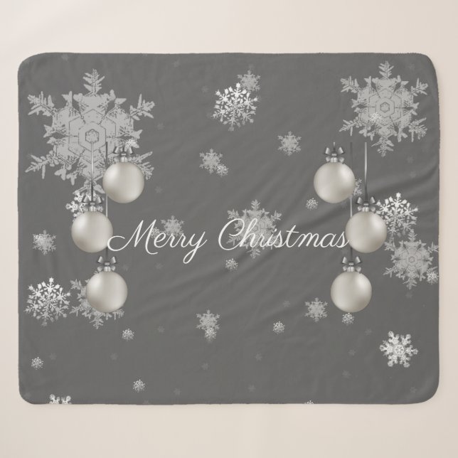 Couverture Sherpa Ornements de Noël en argent Sherpa Blanket (Devant (Horizontal))