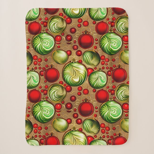 Couverture Sherpa Ornements Rouges et Verts (Devant)