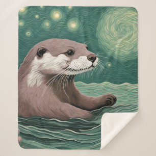 Couverture Sherpa Otter dans une nuit étoilée Ocean Sage et couleur 