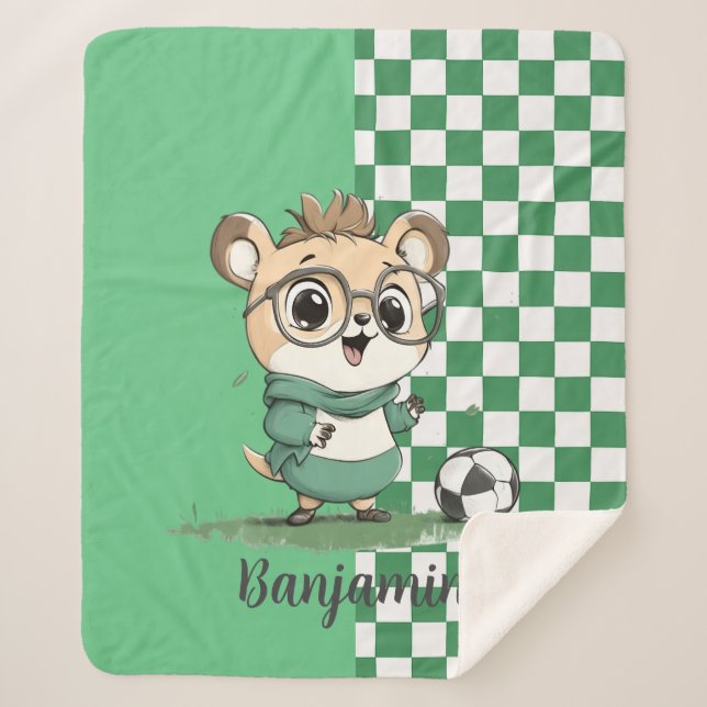 Couverture Sherpa Ours mignon avec balle de football (Devant)