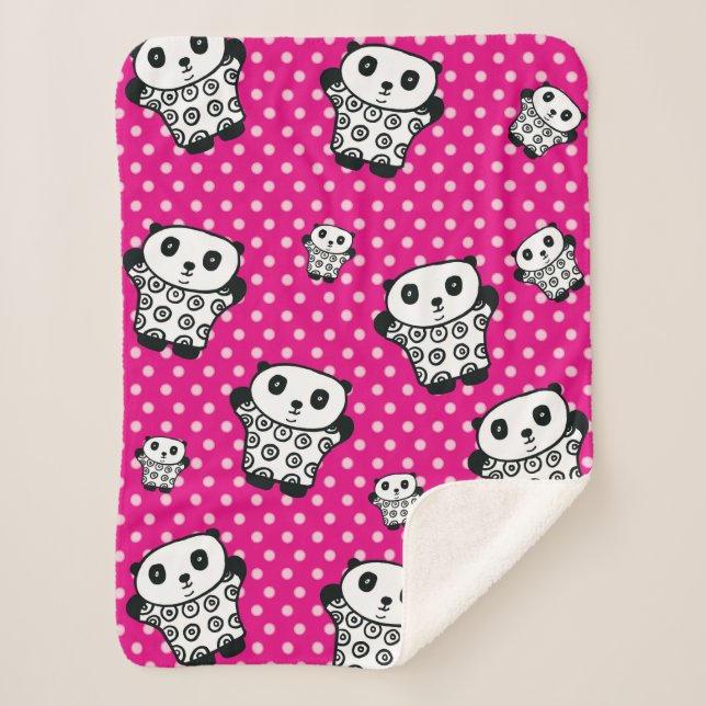 Couverture Sherpa Ours Panda Kawaii Moderne Rose Fille Points (Devant)