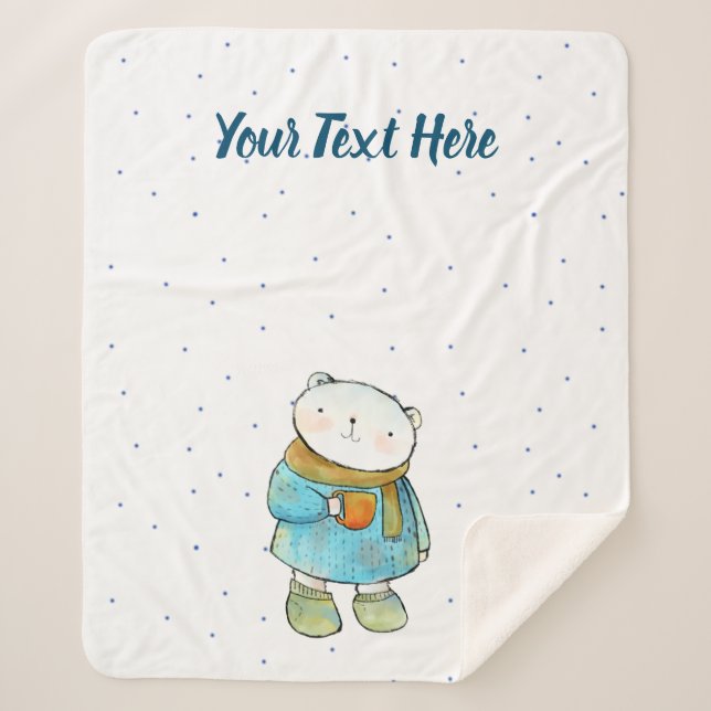 Couverture Sherpa Ours polaire aimant le café (Devant)