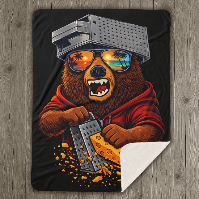 Couverture Sherpa Ours Rétro Avec Chapeau Râpe à Fromage et Lunettes (Créateur téléchargé)