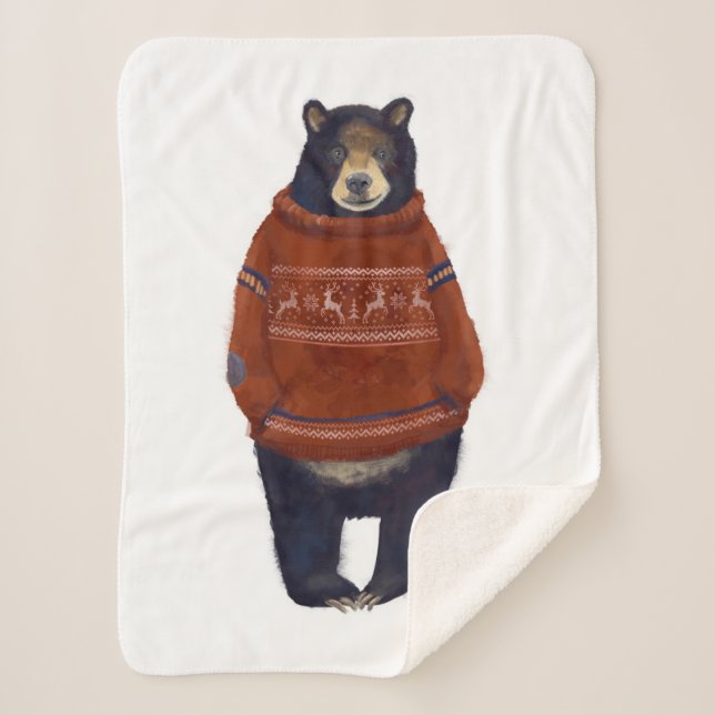 Couverture Sherpa Ours rouge de chandail de renne (Devant)