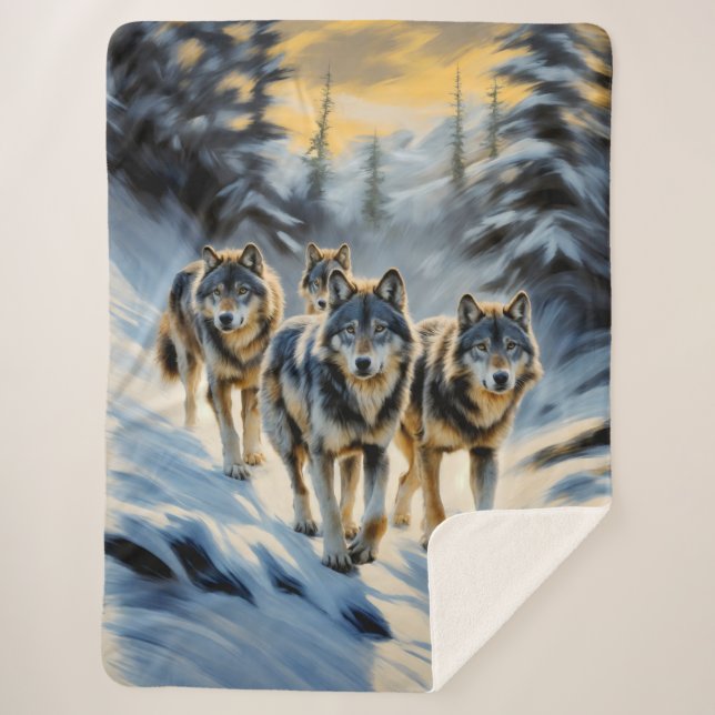 Couverture Sherpa Pack de loup sauvage de l'Alaska (Devant)