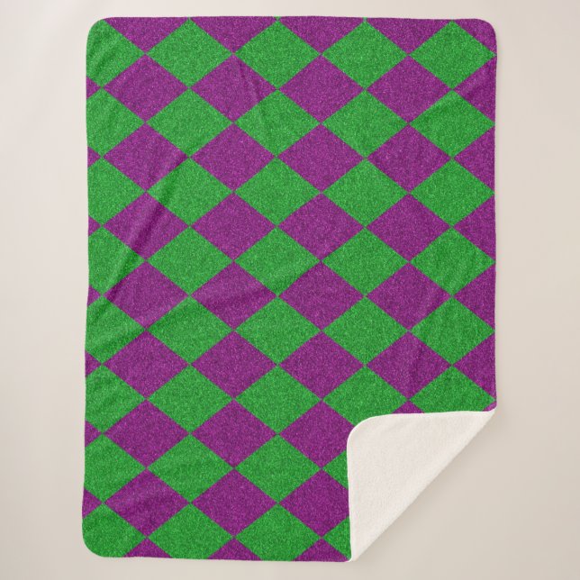 Couverture Sherpa Paillettes de diamant violet et vert (Devant)