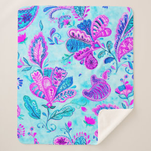 Couverture Sherpa Paisley aquarelle motif floral tuile : fleurs, f