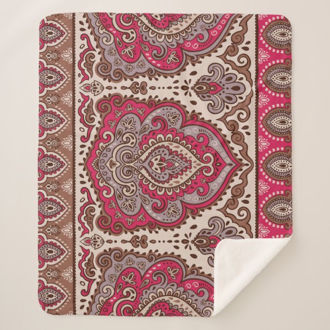 Couverture Sherpa Paisley floral indien, motif de mandala ethnique. (Devant)