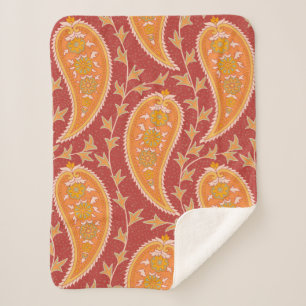 Couverture Sherpa Paisley motif. Concombre turc. Maroon-orange c